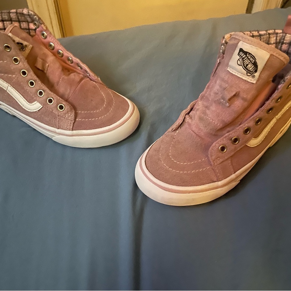 MT Pink Plaid-Trim High Top Sneaker